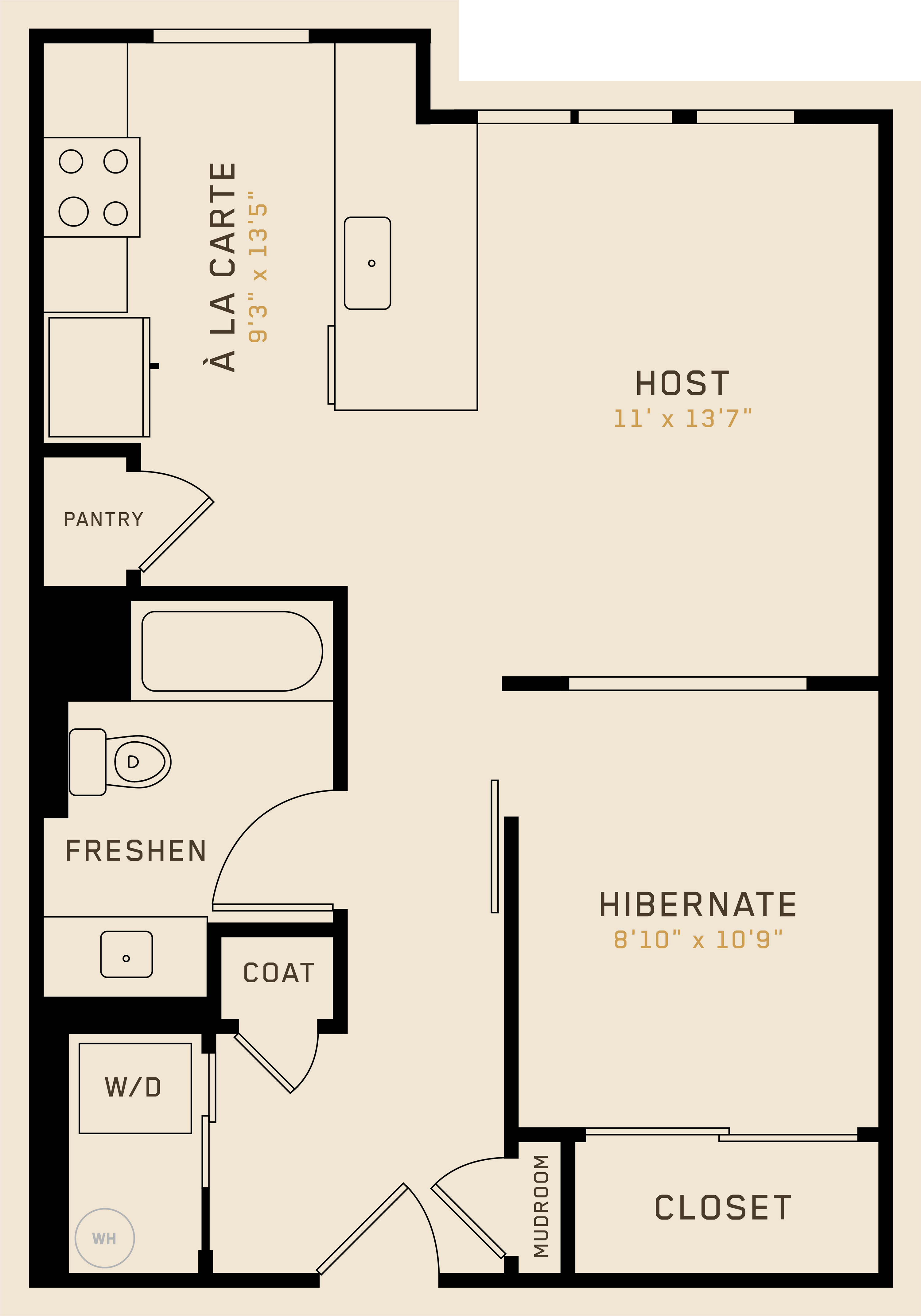 A1G floor plan featuring 1 bedroom, 1 bathroom, and is 652 square feet