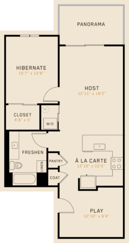 A1M floor plan featuring 1 bedroom, 1 bathroom, and is 899 square feet