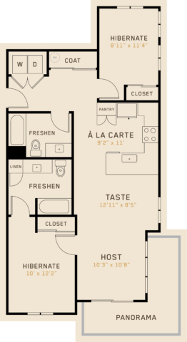B2C floor plan featuring 2 bedrooms, 2 bathrooms, and is 976 square feet