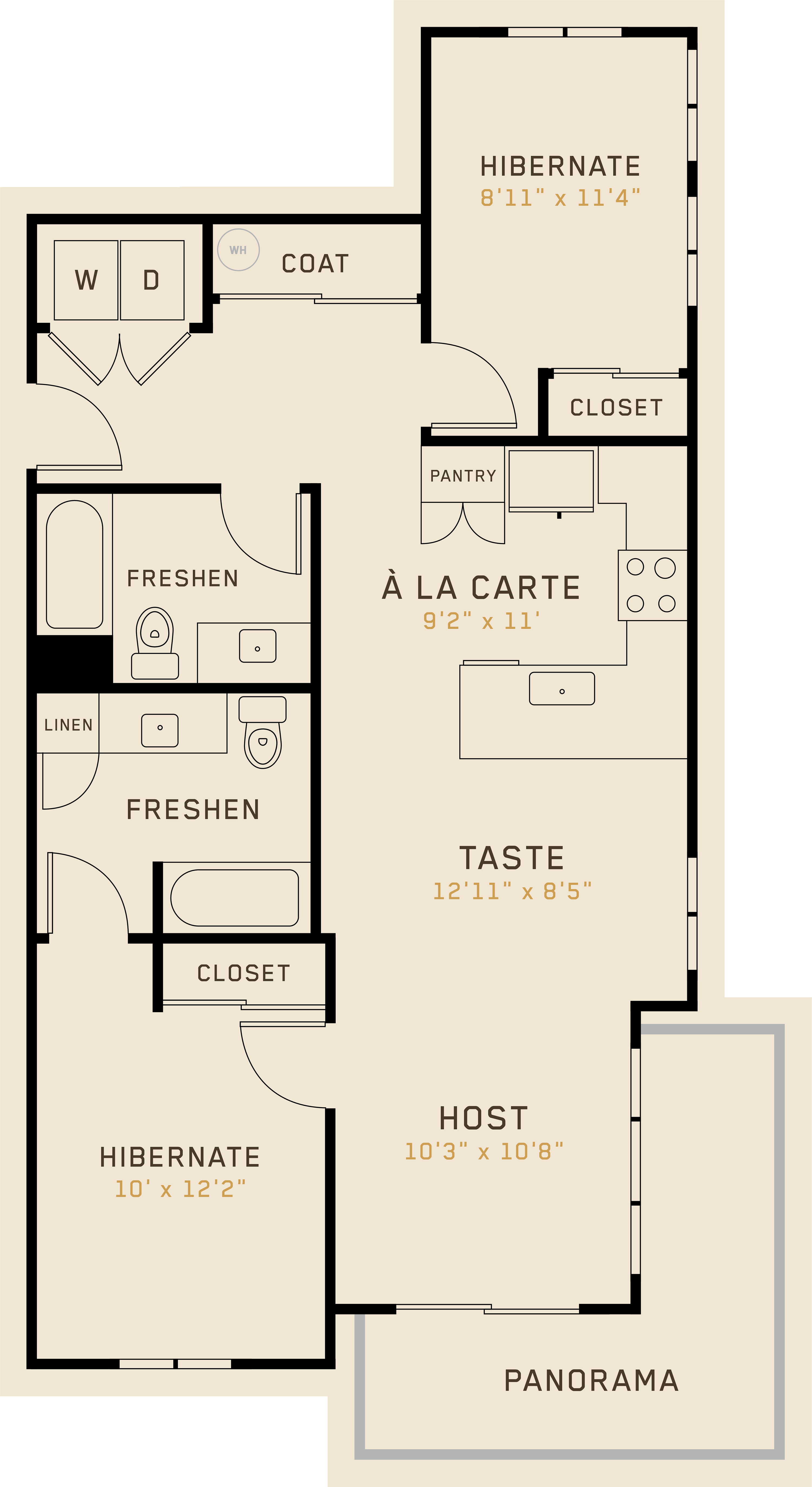 B2C floor plan featuring 2 bedrooms, 2 bathrooms, and is 976 square feet