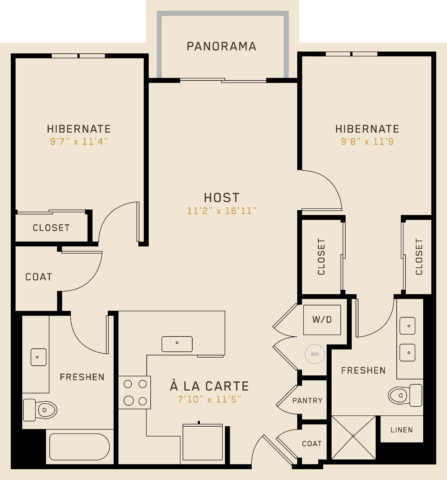 B2D floor plan featuring 2 bedrooms, 2 bathrooms, and is 976 square feet