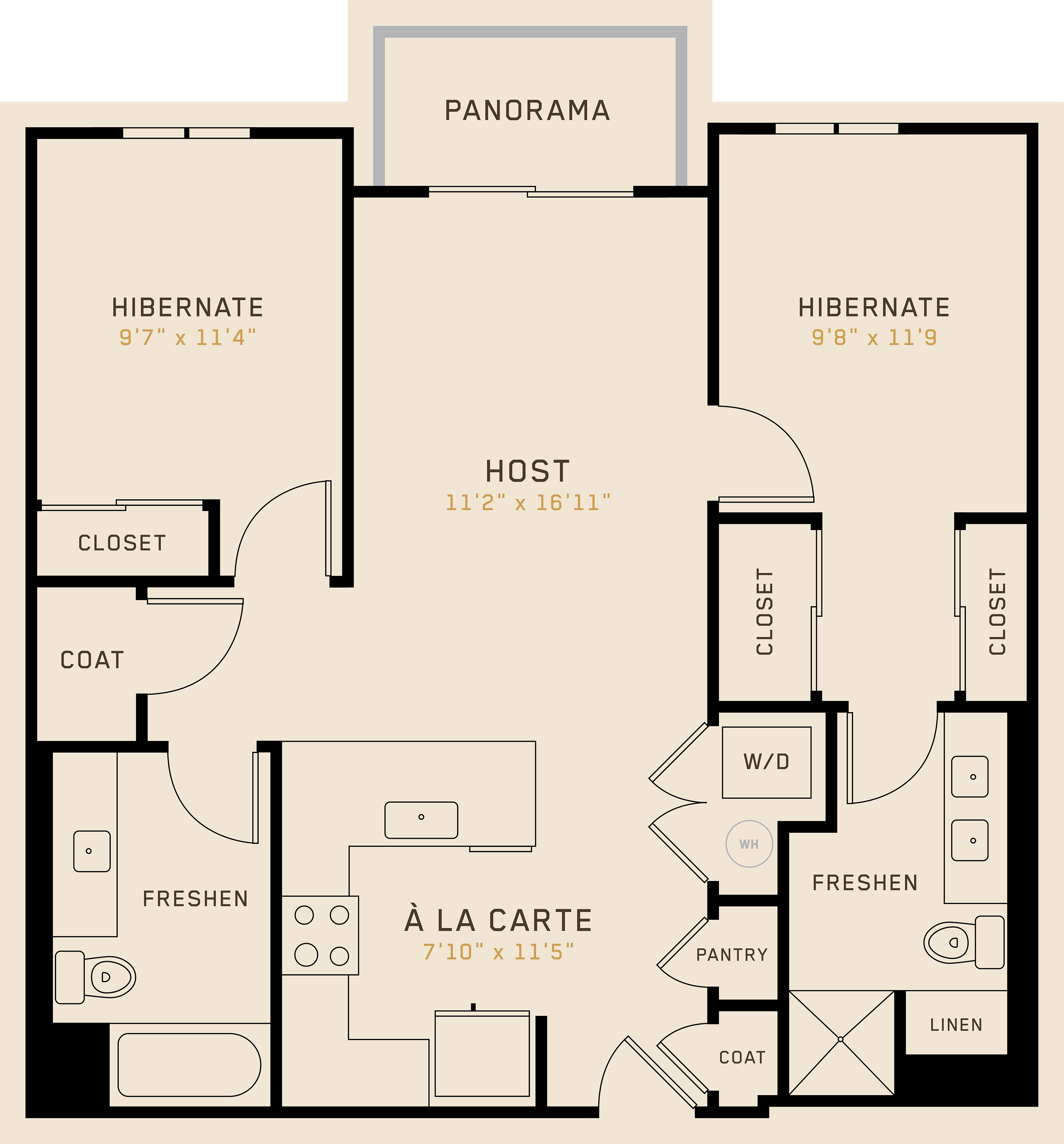 B2D floor plan featuring 2 bedrooms, 2 bathrooms, and is 976 square feet