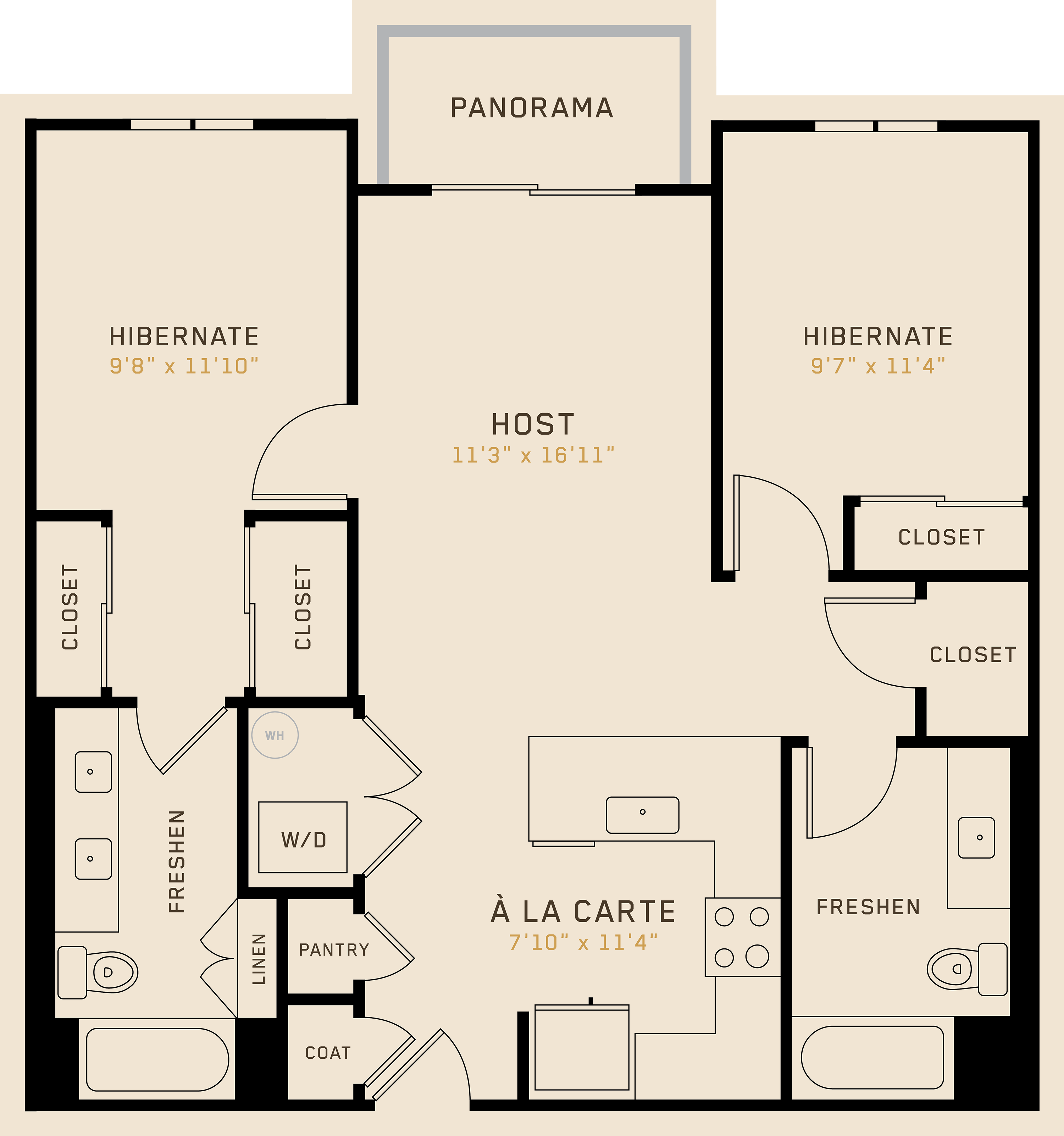 B2G floor plan featuring 2 bedrooms, 2 bathrooms, and is 988 square feet