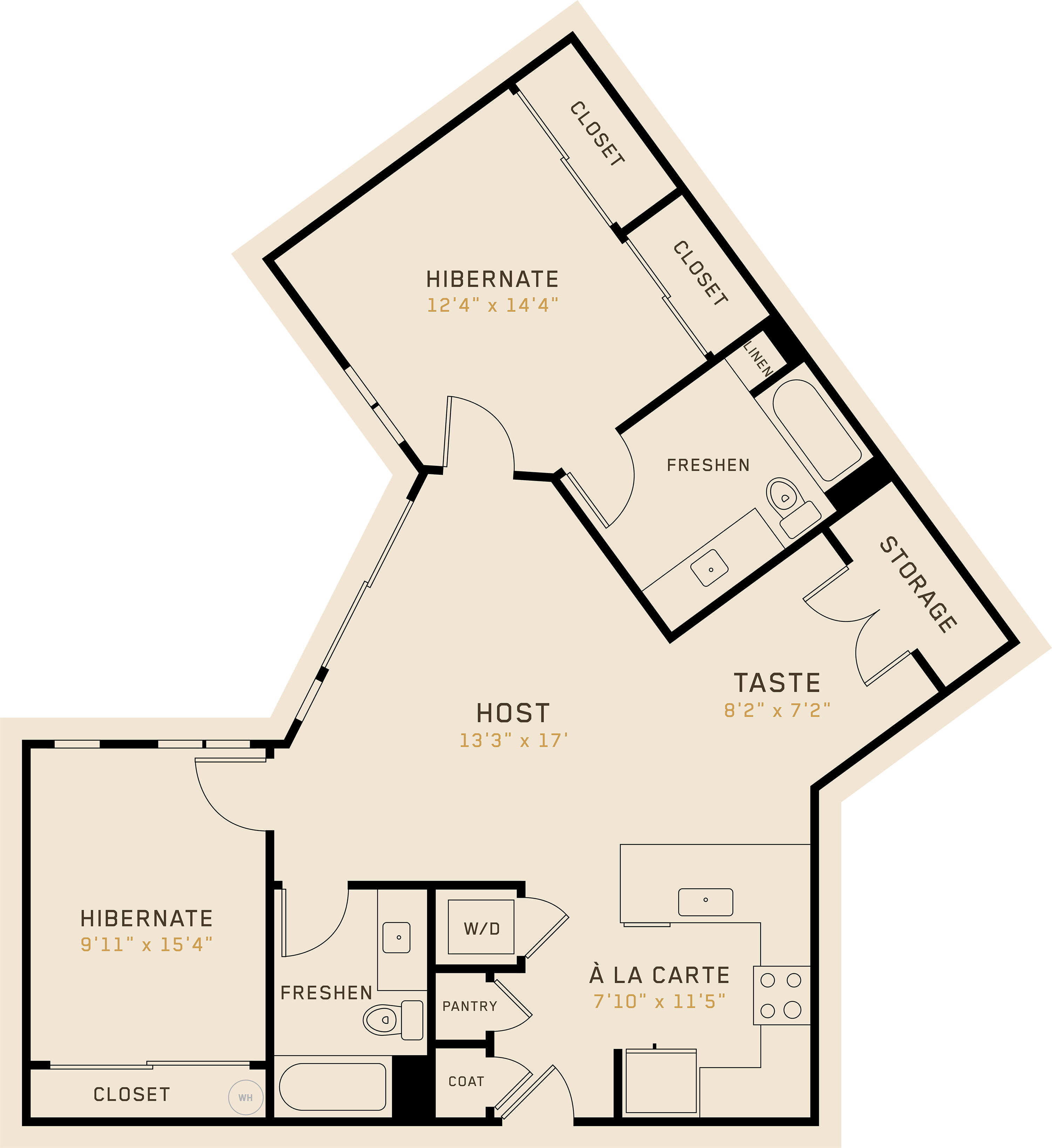 B2M floor plan featuring 2 bedrooms, 2 bathrooms, and is 1,267 square feet