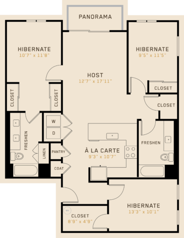 C2A floor plan featuring 3 bedrooms, 2 bathrooms, and is 1,299 square feet