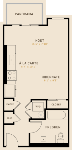 S1A floor plan featuring 1 bedroom, 1 bathroom, and is 498 square feet