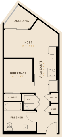 S1C plan with 1 bedroom, 1 bathroom and 535 square feet