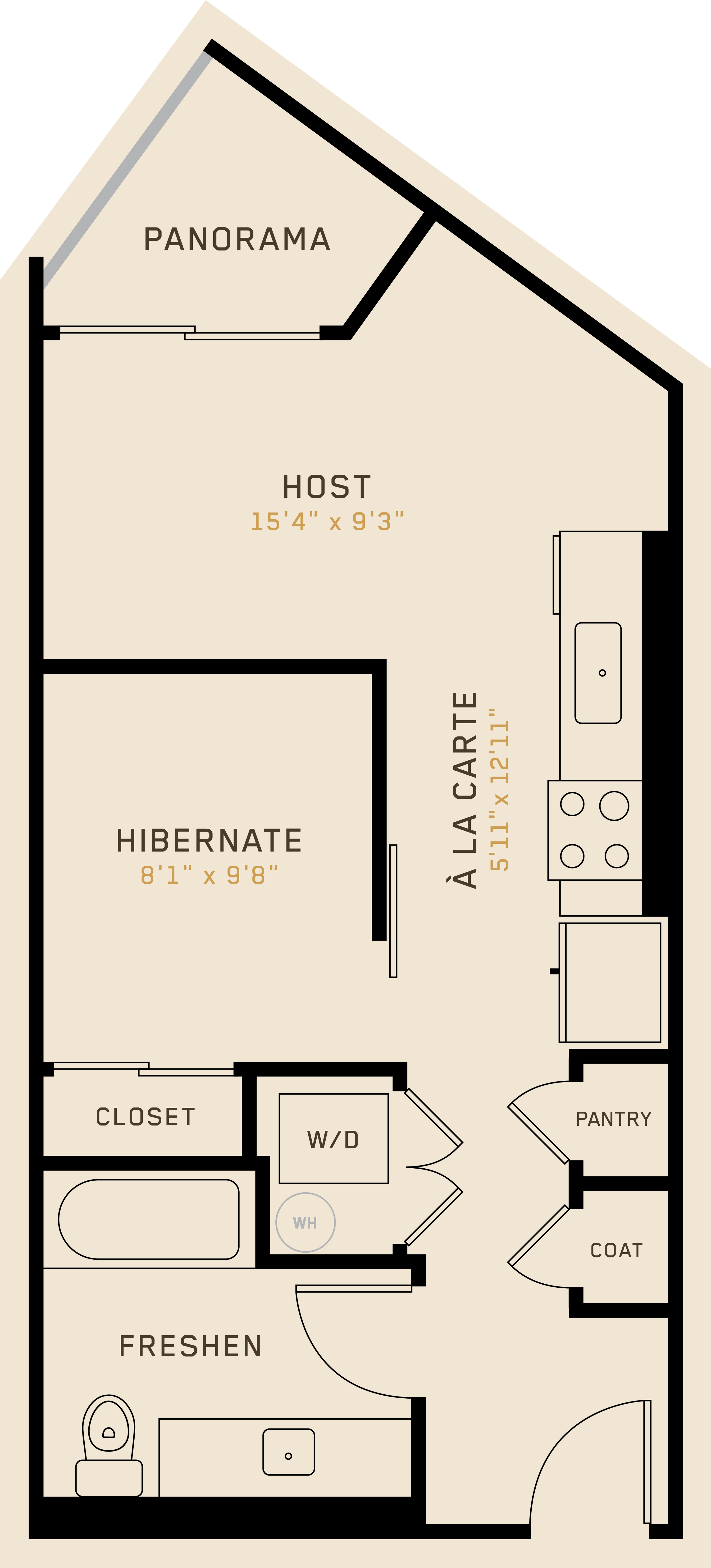 S1C plan with 1 bedroom, 1 bathroom and 535 square feet