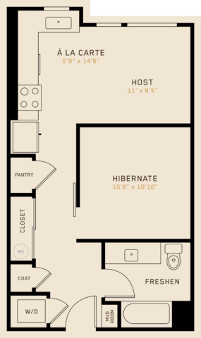 S1D floor plan featuring 1 bedroom, 1 bathroom, and is 562 square feet