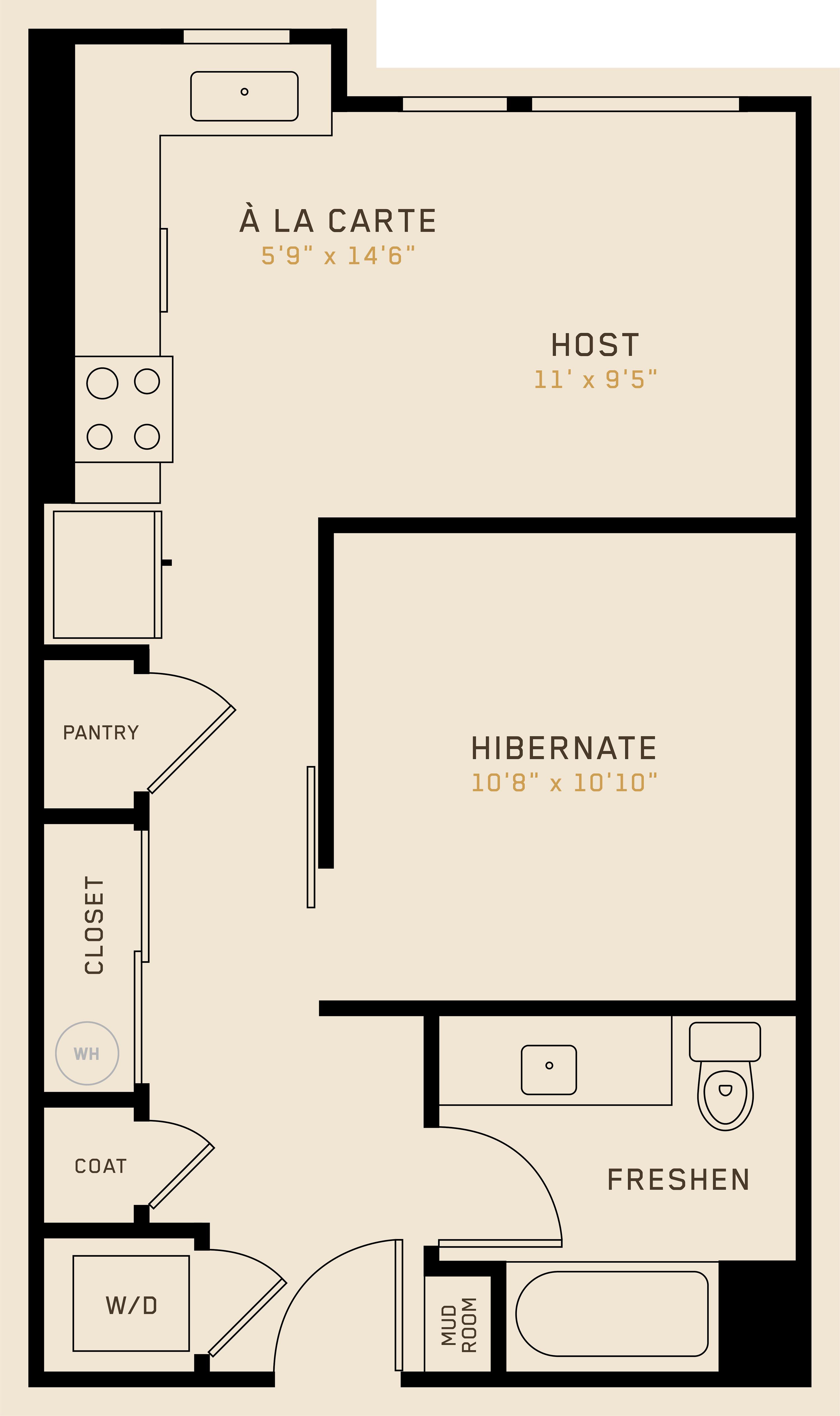 S1D floor plan featuring 1 bedroom, 1 bathroom, and is 562 square feet
