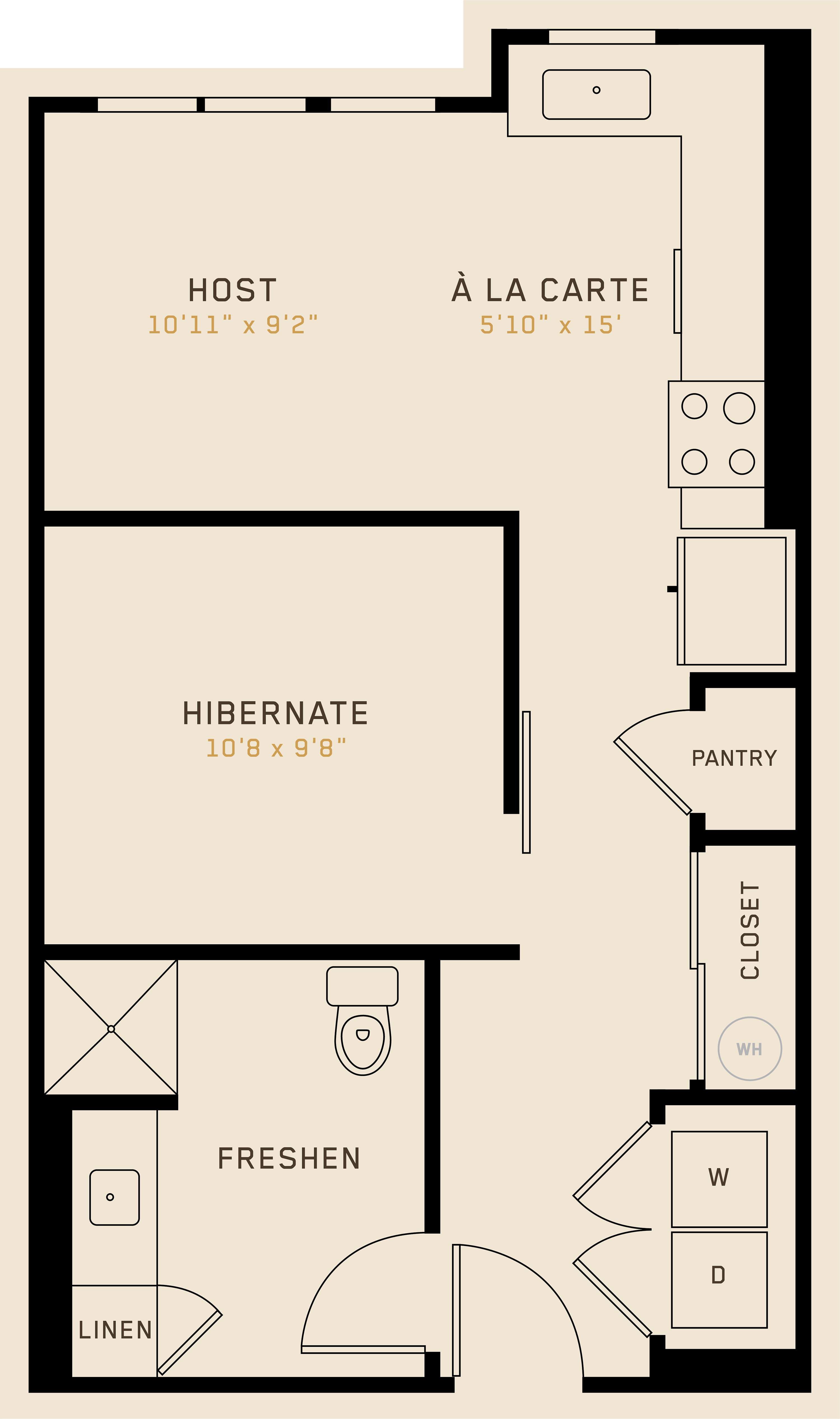 S1F floor plan featuring 1 bedroom, 1 bathroom, and is 562 square feet
